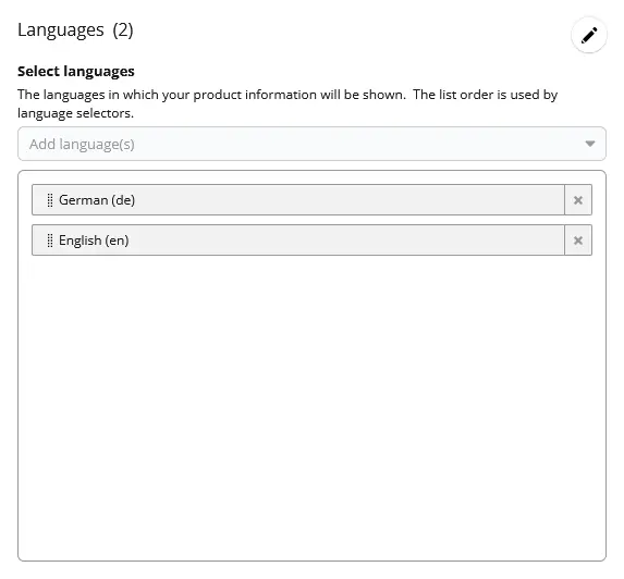 Input to modify languages available in the store